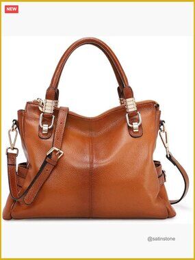 Top Grain Pebbled Cowhide Leather Satchel Tote Shoulder Bag